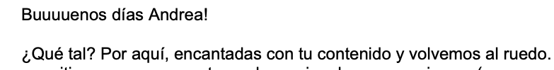 Testimonio de cliente sobre el trabajo de creadora UGC de Andrea Serrano