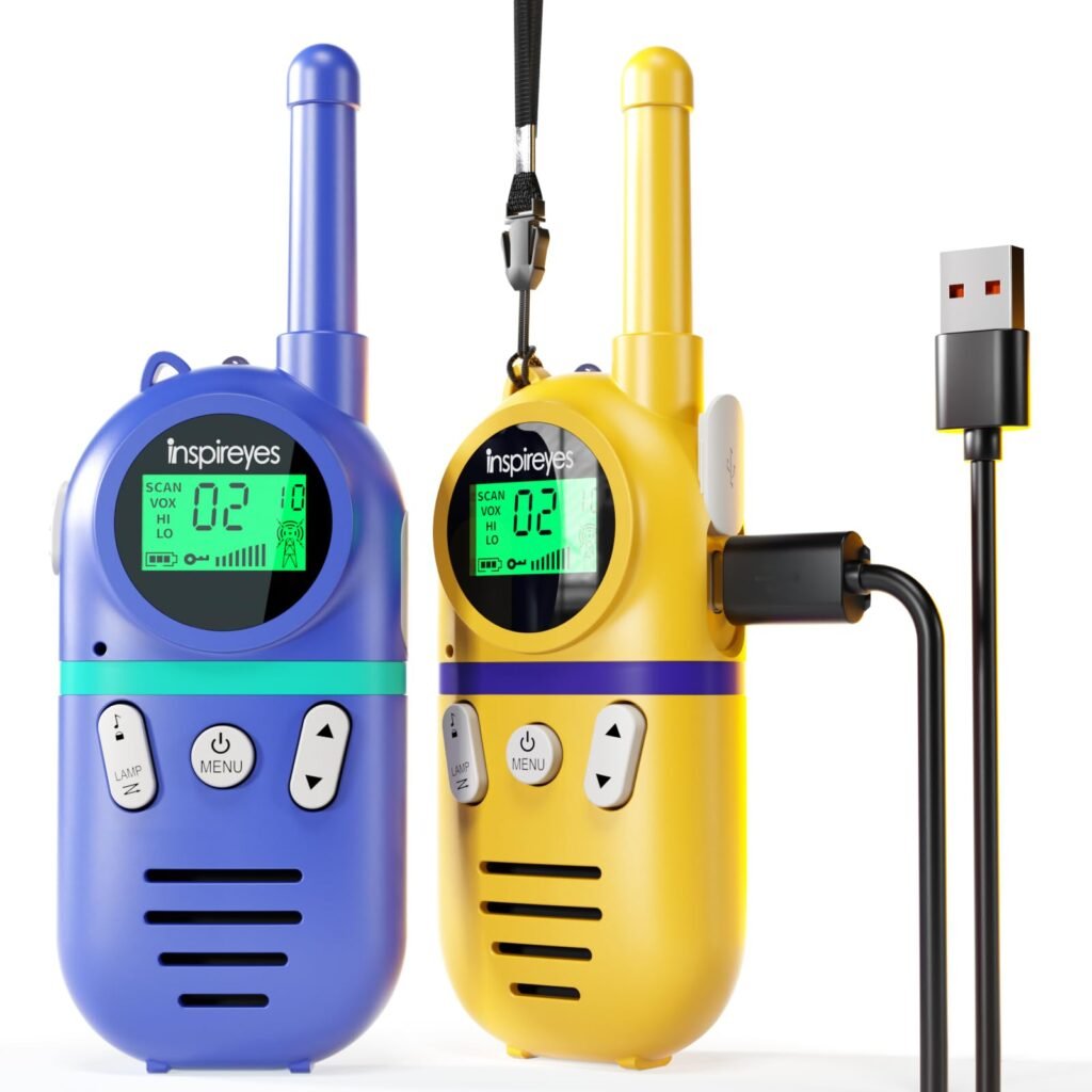 Walkie talkies recargables para niños, pack de 2, con linterna y VOX manos libres